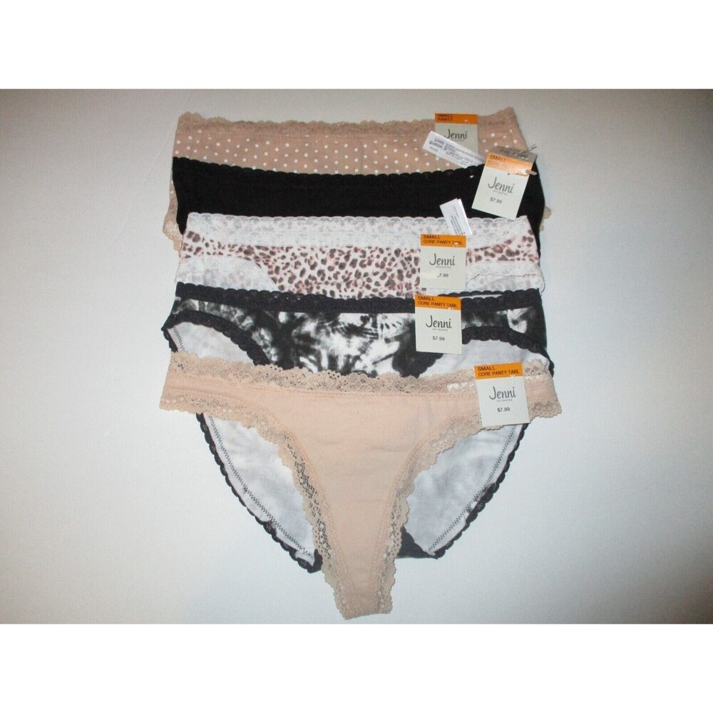 Jenni Womens Sz S Lace Trim Cotton Bikini Brief Thong Panty Lot of 5
